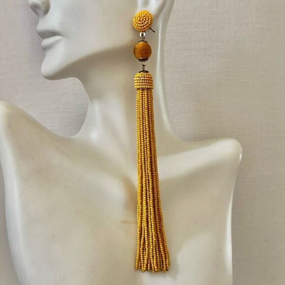 Long yellow beaded tassel earrings - Picture 2 of 7
